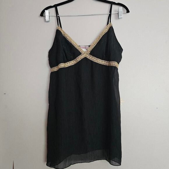 Meghan Noland Tops - Meghan Noland LA Size XL Black Sheer Tank Top with Gold Trim